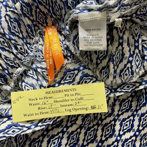 Magic Tie Front Pull On High Waist Striped Comfort Pants Size L - Picture 6 of 6